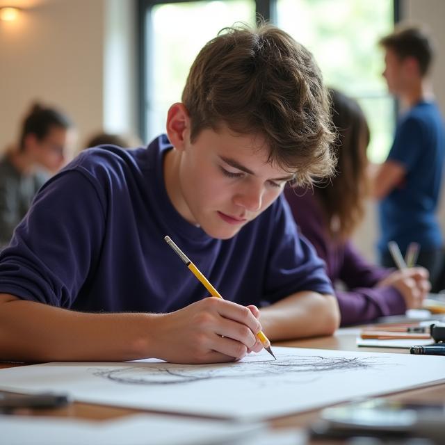 Student sketching in a Dublin drawing studio